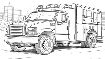 Professional Emergency Response Vehicles in Blank Line Drawing Style