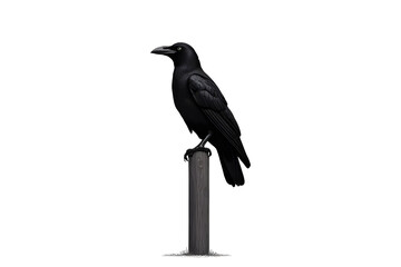Fototapeta premium A detailed black-and-white outline of a raven standing on a fence post 