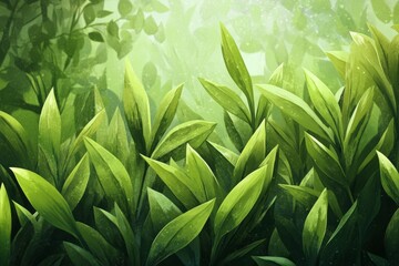 Fototapeta premium Vibrant Lush Forest Leaves Painting