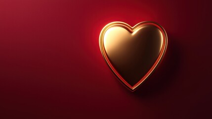 Shiny golden heart on a rich red background