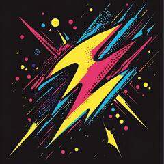 Abstract graphic design of lightning bolt, dynamic color explosion