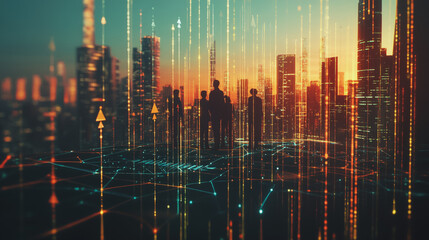 Fototapeta premium Professional business team working on a project together in the office Using innovation economic growth charts and network connections to accompany the data. in analyzing future trends