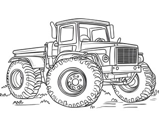 Obraz premium Professional Farm Tractor in Minimalist Line Art for Kids Coloring