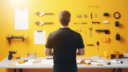 Engineer discussing plans with team in modern workspace