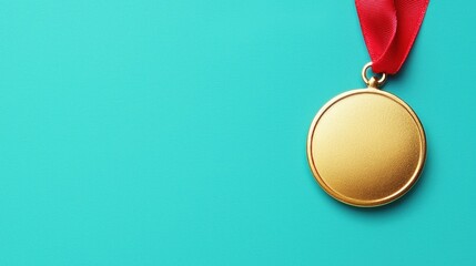 Gold medal on a vibrant turquoise background