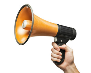 hand holding megaphone, symbolizing communication and announcements. This captures essence of conveying messages loudly and clearly