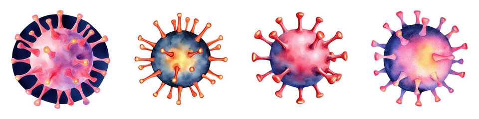 Colorful Drawings of Various Microscopic Virus Structures