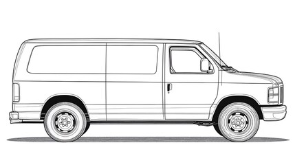Professional delivery van in minimalist blueprint style for kids coloring