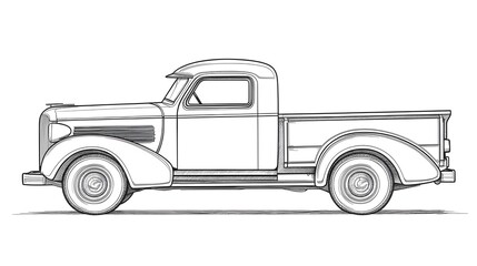 Vintage Pickup Truck Outline Drawing for Kids Coloring Activity