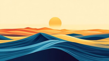 Abstract desert sunset landscape, digital art, vibrant colors