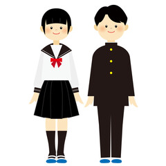 セーラー服と学ランの中高生の男女のイラスト