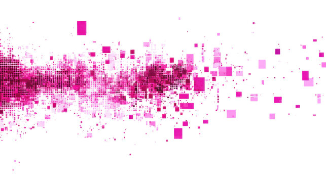 Dynamic pink pixel explosion on transparent background