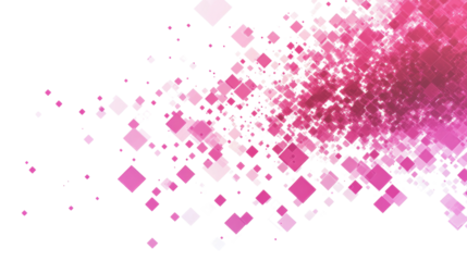 Pink and white diamonds falling on transparent background