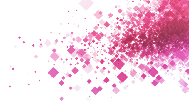 Pink and white diamonds falling on transparent background