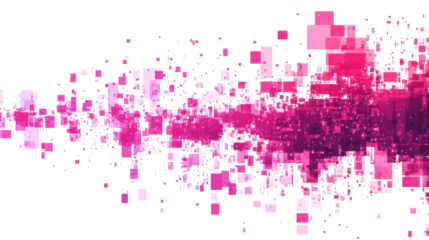 Vibrant pink pixelated wave on transparent background