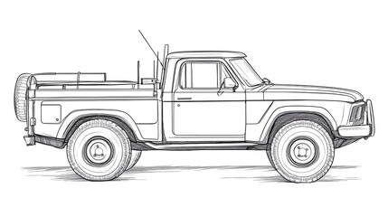 Vintage Pickup Truck Outline for Kids Coloring