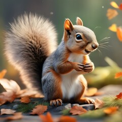 Obraz premium Cute red squirrel on a tree 