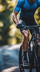 Cyclist Riding Mountain Bike on Trail
