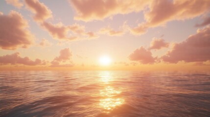 Obraz premium Sunset, Sky clouds over sea in the Evening with Orange, Yellow Gold sunlight in Golden hour and Dramatic fluffy, Horizon sea Summer sky landscape, Dusk sky background
