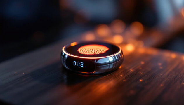 Illuminated Fingerprint Scanner Device Displays Time