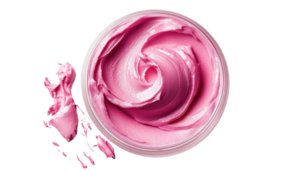 Pink cream swirling in a jar on transparent background