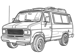 Professional Commercial Vehicles Line Drawing for Kids Coloring