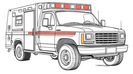 Professional Emergency Medical Rescue Vehicle Blank Line Drawing for Kids Coloring