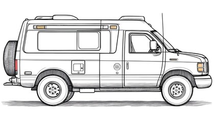 Professional Utility Truck in Minimalist Line Art Style for Kids Coloring