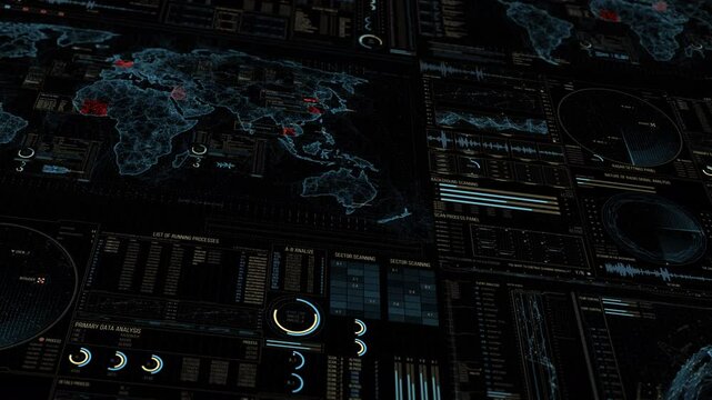 Futuristic user interface with HUD and infographic elements.