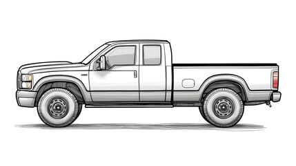 Blank Line Drawing of Commercial Pickup Truck for Kids Coloring