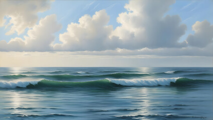 Obraz premium Calm weather on sea or ocean with clouds