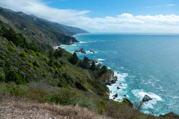 Coastline close to the California Bixby bridge in Big Sur in the Monterey County along side State Route 1 US, the ocean road