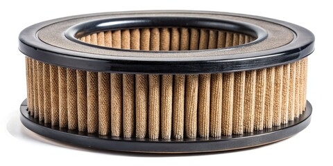 Close-up Used Dirty Engine Round Air Filter Isolated on White