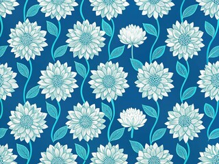 Flower Silhouette Fabric - Blue Floral Wallpaper Pattern