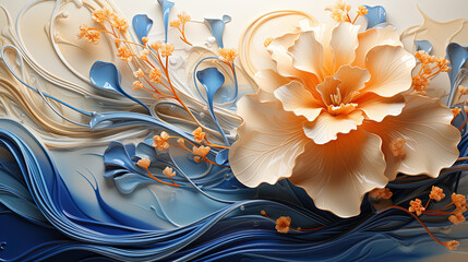 blue and white porcelain patterns composed of minimalist staves entangled and then separated, fractal art 