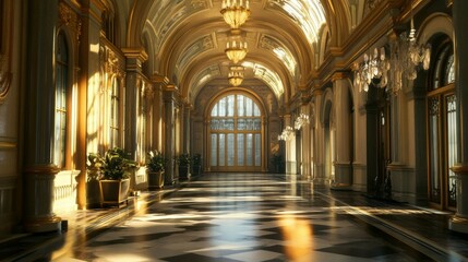 Obraz premium Golden Palace Hallway: A Majestic Architectural Masterpiece