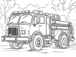 Blank Line Drawing of Firetruck for Kids Coloring Activity