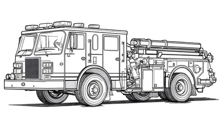 Blank Line Drawing of a Fire Fighting Vehicle for Kids Coloring Activity
