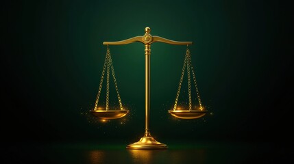 Elegant golden scales of justice against a dark background