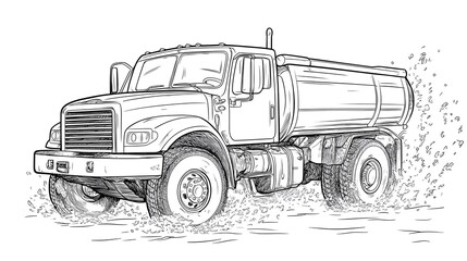 Outline Drawing of Rugged Dump Truck for Kids Coloring or Construction Industry Concept