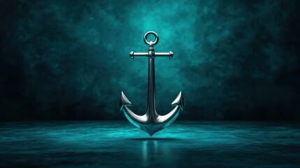 Metallic anchor against a teal smoky background