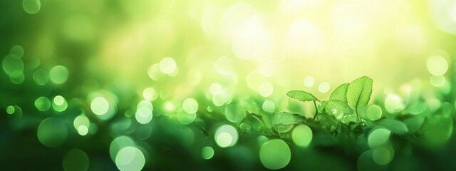 Fototapeta premium Dreamy Abstract Nature Background with Green Bokeh Lights and Soft Textures