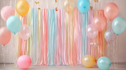 Colorful balloons and streamers for a birthday party.