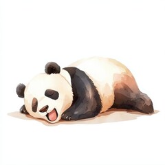 Obraz premium Charming watercolor panda sleeping in nature artistically depicted in a serene environment, isolated on white background