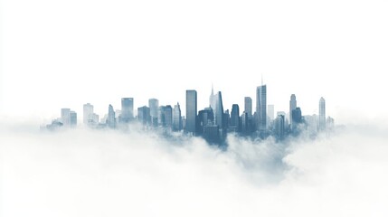 Obraz premium A stunning view of skyscrapers emerging from thick fog, creating a tranquil and atmospheric scene in the early morning light, perfect for urban themes.