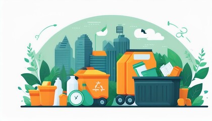 recycle bin with recycle symbol. Waste management concept Vector illustration in flat design. isolated on white background