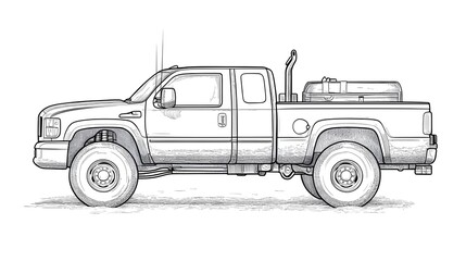Detailed Outline Drawing of a Rugged Pickup Truck for Automotive Industry Applications
