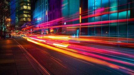 Naklejka premium Vibrant City Night Traffic Light Trails