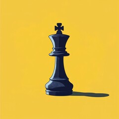 Fototapeta premium Single black chess king piece on yellow background.