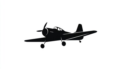 Vintage propeller plane silhouette, white background, aviation design